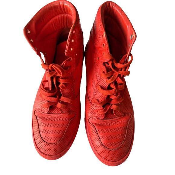 Balenciaga Red Perforated High-Top‎ Sneakers Size 44 Mens Leather - Picture 5 of 12